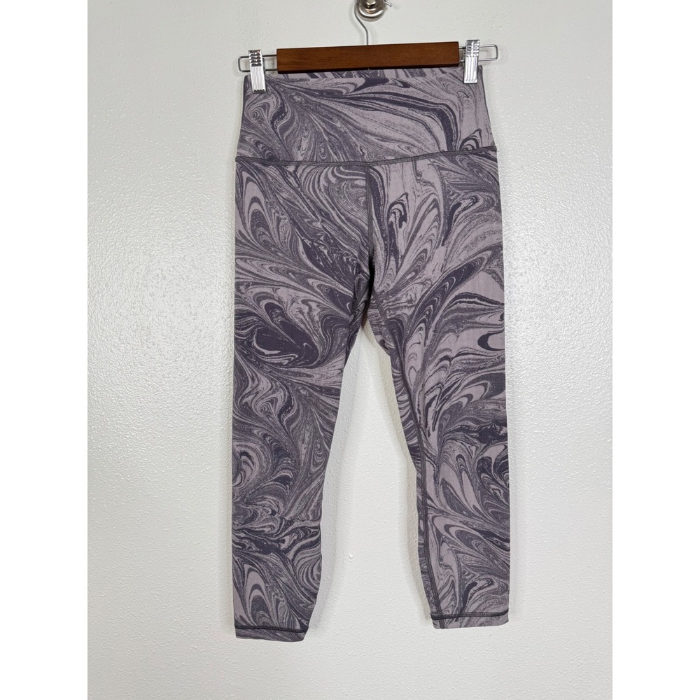 Athleta Transcend 7/8 Tight Leggings Purple Grey Marble Swirl Print Womens M